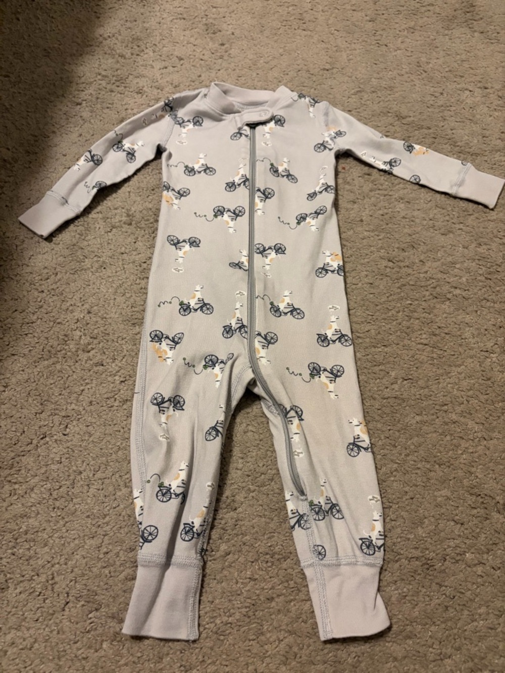 Hanna Andersson Grey Bicycle Print Zip One-Piece Footie